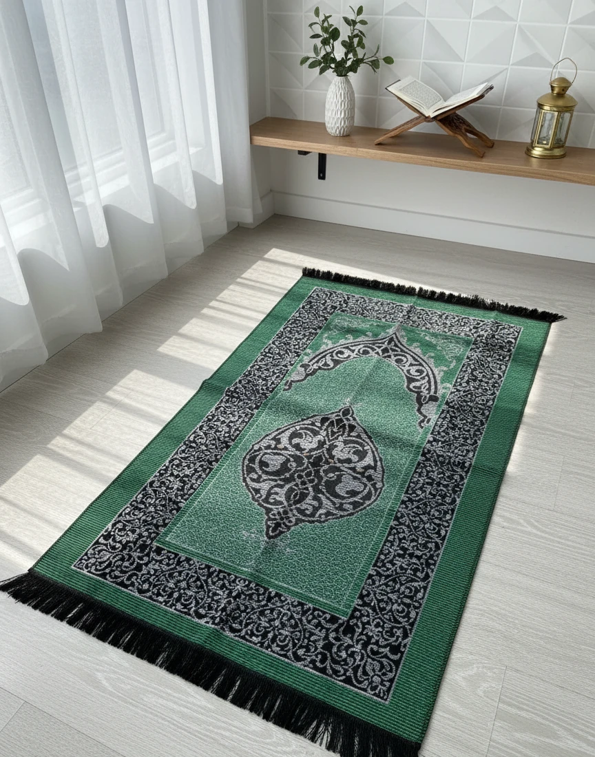  Umrelik Şık Zarf Cüzdanlı Seccade Seti - Yeşil