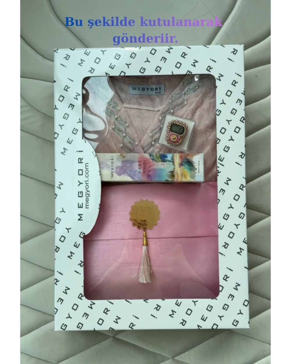 Mihrimah İnci Taşlı Yandan Bağlamalı 8 Parça Namaz Elbisesi Seti