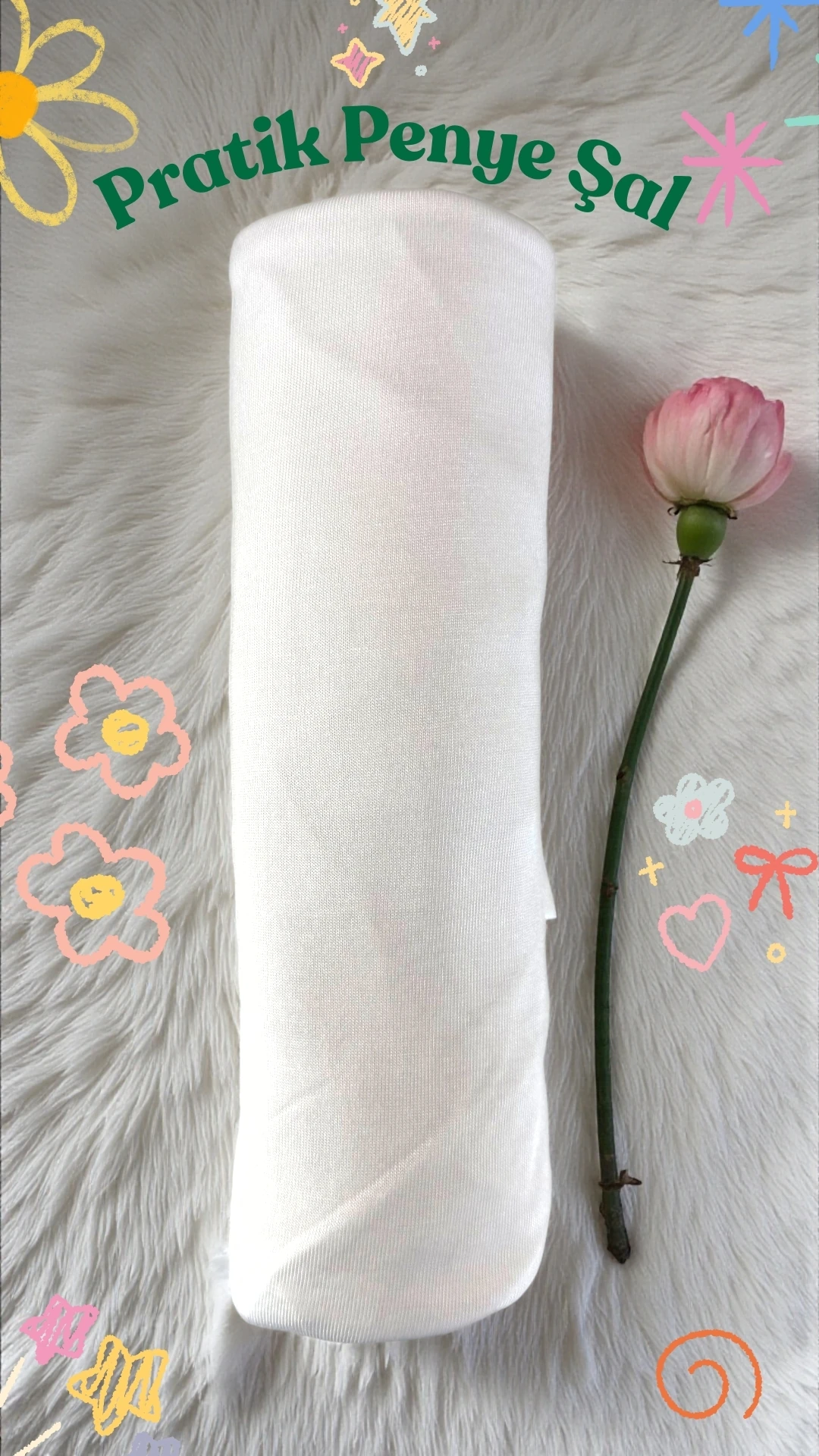 Hazır Pratik Penye  Şal  - Beyaz