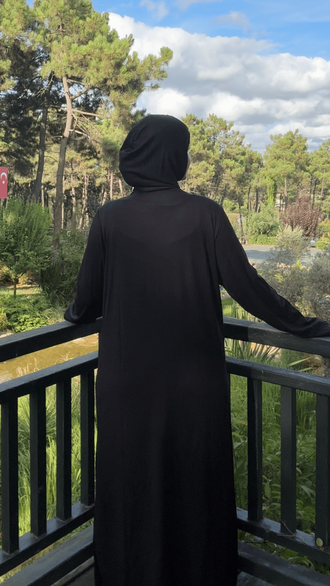 Refah Fermuarlı Hazır Şallı Pamuklu Penye Namaz Elbisesi  - Siyah