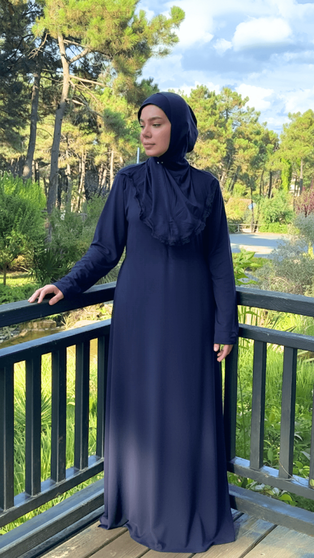 Yandan Bağlamalı Pratik Şallı Penye Namaz Elbisesi - Lacivert
