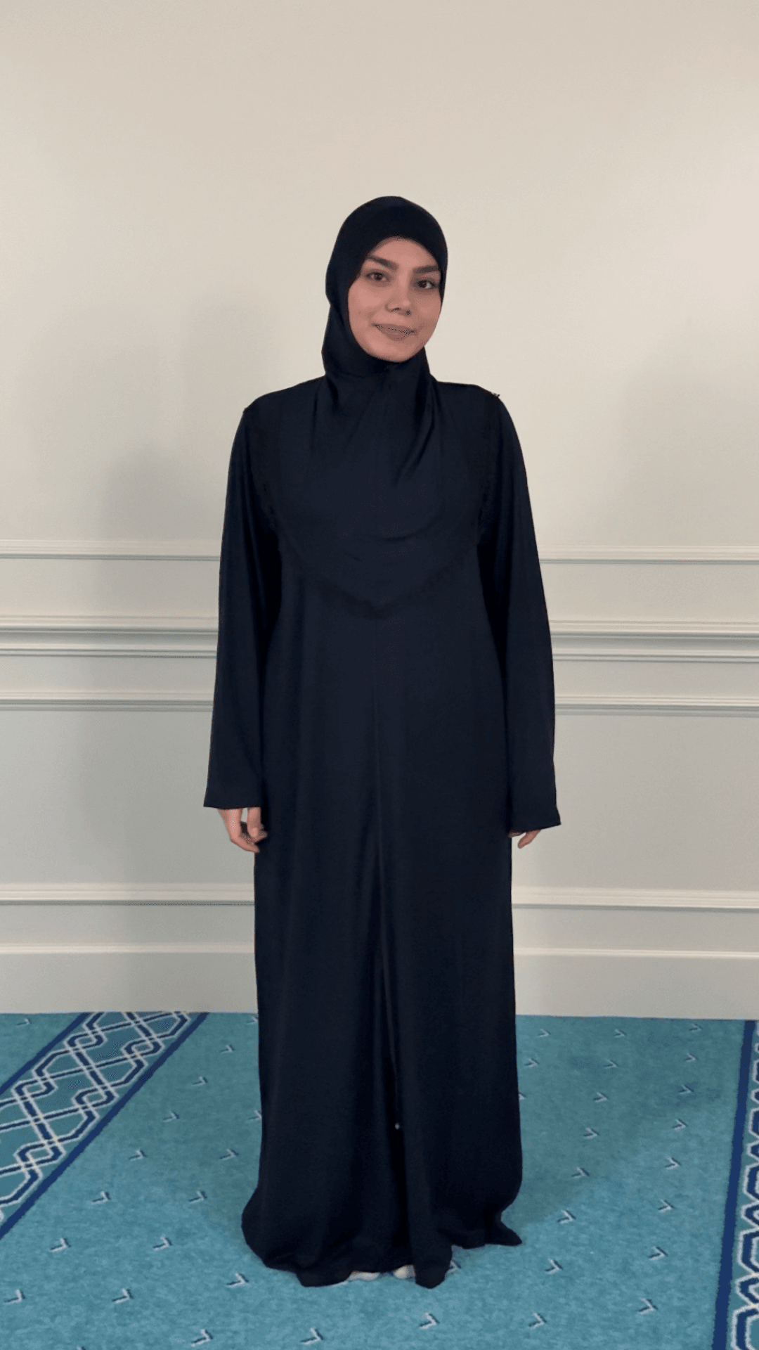 Refah Fermuarlı Hazır Şallı Pamuklu Penye Namaz Elbisesi  - Lacivert