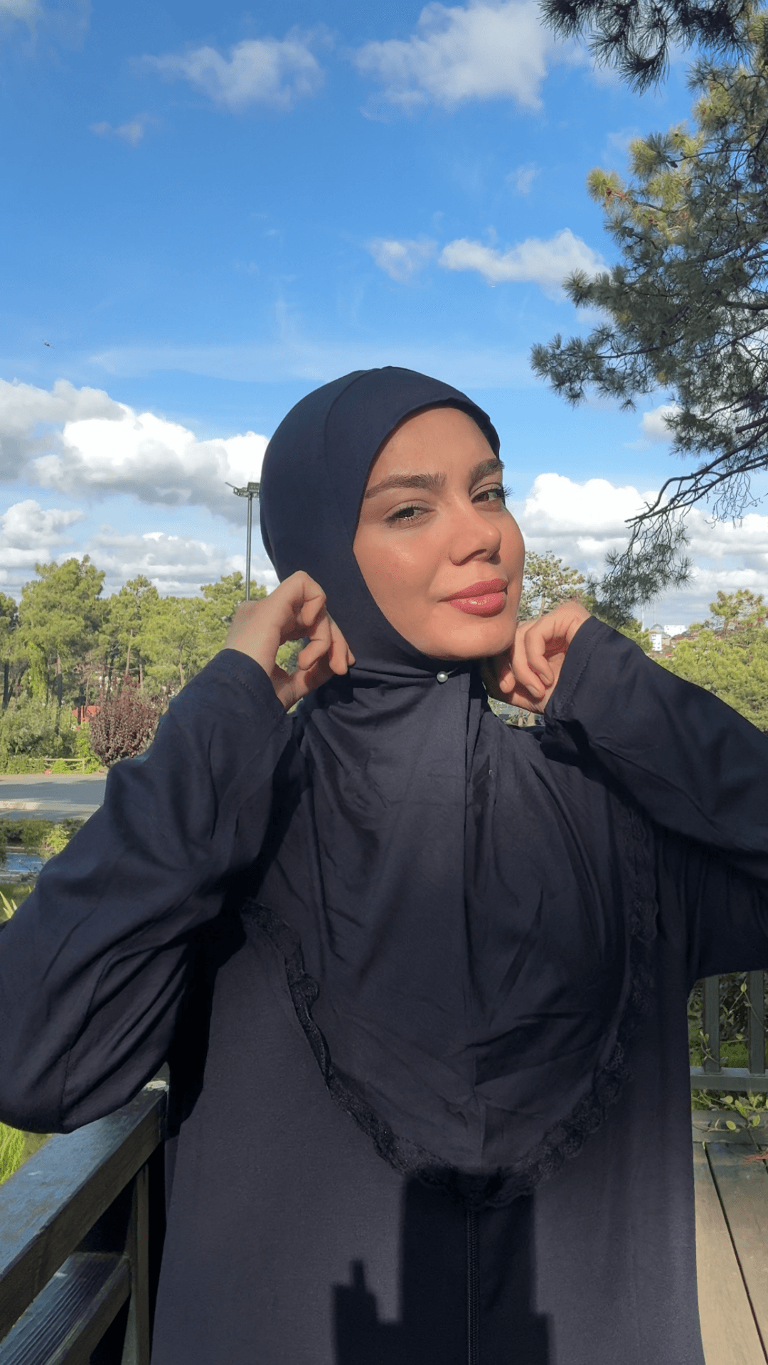 Refah Fermuarlı Hazır Şallı Pamuklu Penye Namaz Elbisesi  - Lacivert