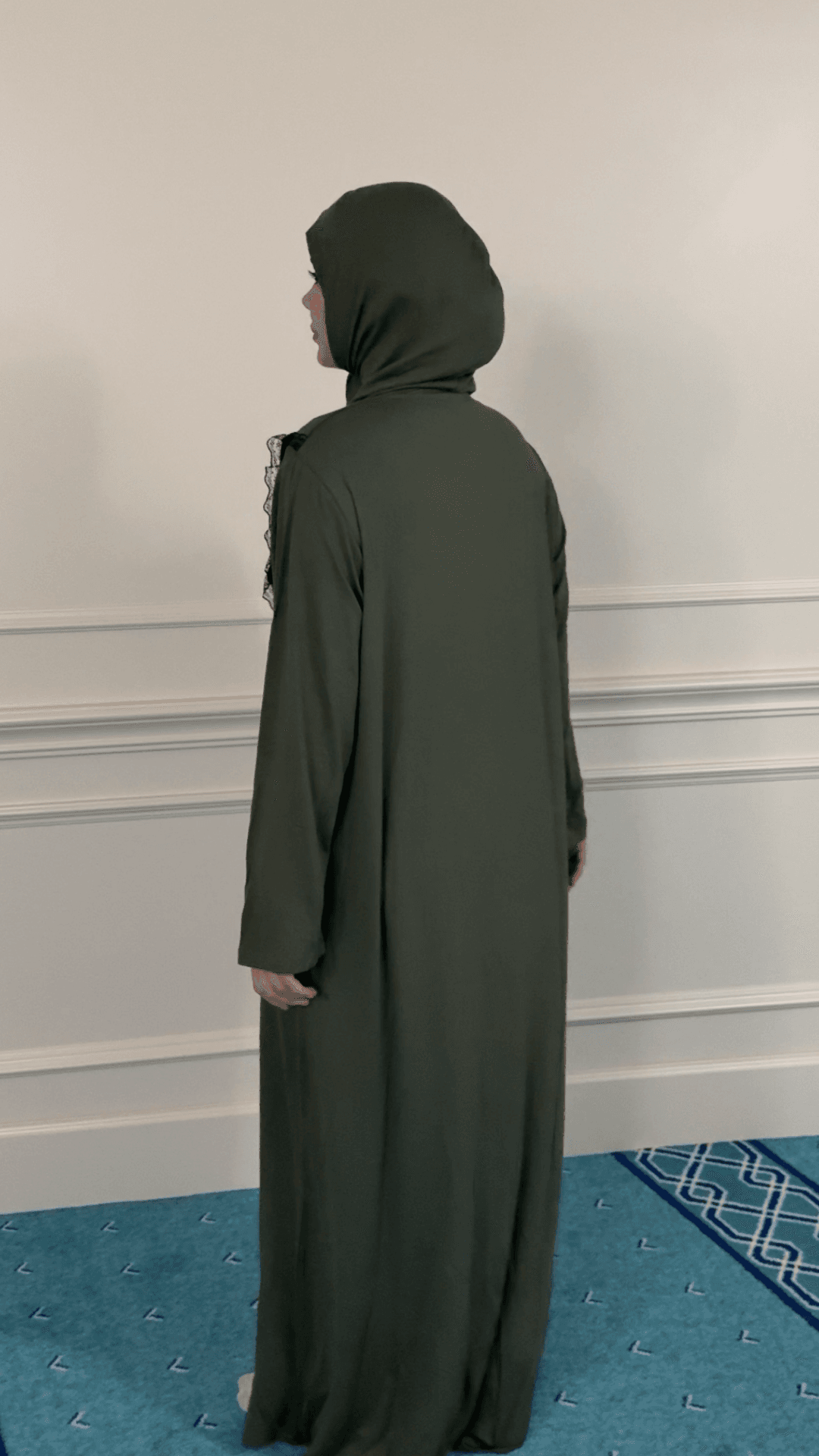 Refah Fermuarlı Hazır Şallı Pamuklu Penye Namaz Elbisesi  - Haki