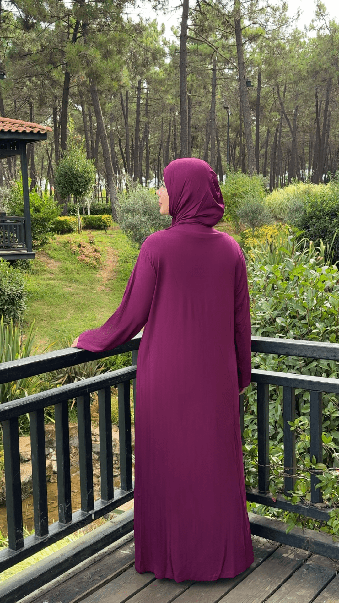 Refah Fermuarlı Hazır Şallı Pamuklu Penye Namaz Elbisesi  - Gül Kurusu