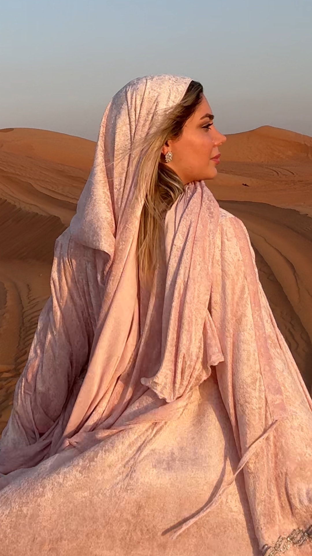 Mihrimah İnci Taşlı Namaz Elbisesi - Yandan Bağlamalı - Pudra Pembesi