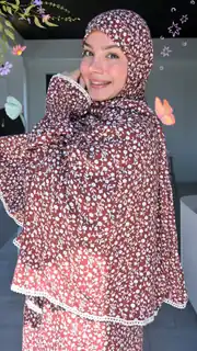 Gülbahar Fermuarlı Hazır Şallı %100 Pamuk Namaz Elbisesi - Kiraz