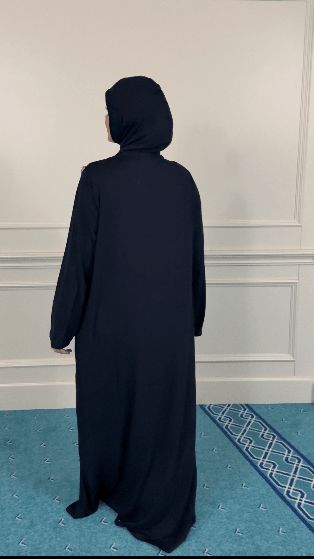 Refah Fermuarlı Hazır Şallı Pamuklu Penye Namaz Elbisesi  - Lacivert