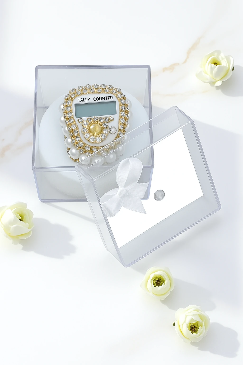 İnci Taşlı Özel Kutulu Zikirmatik  - Beyaz