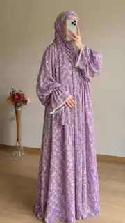 Gülbahar Fermuarlı Hazır Şallı %100 Pamuk Namaz Elbisesi -  Menekşe