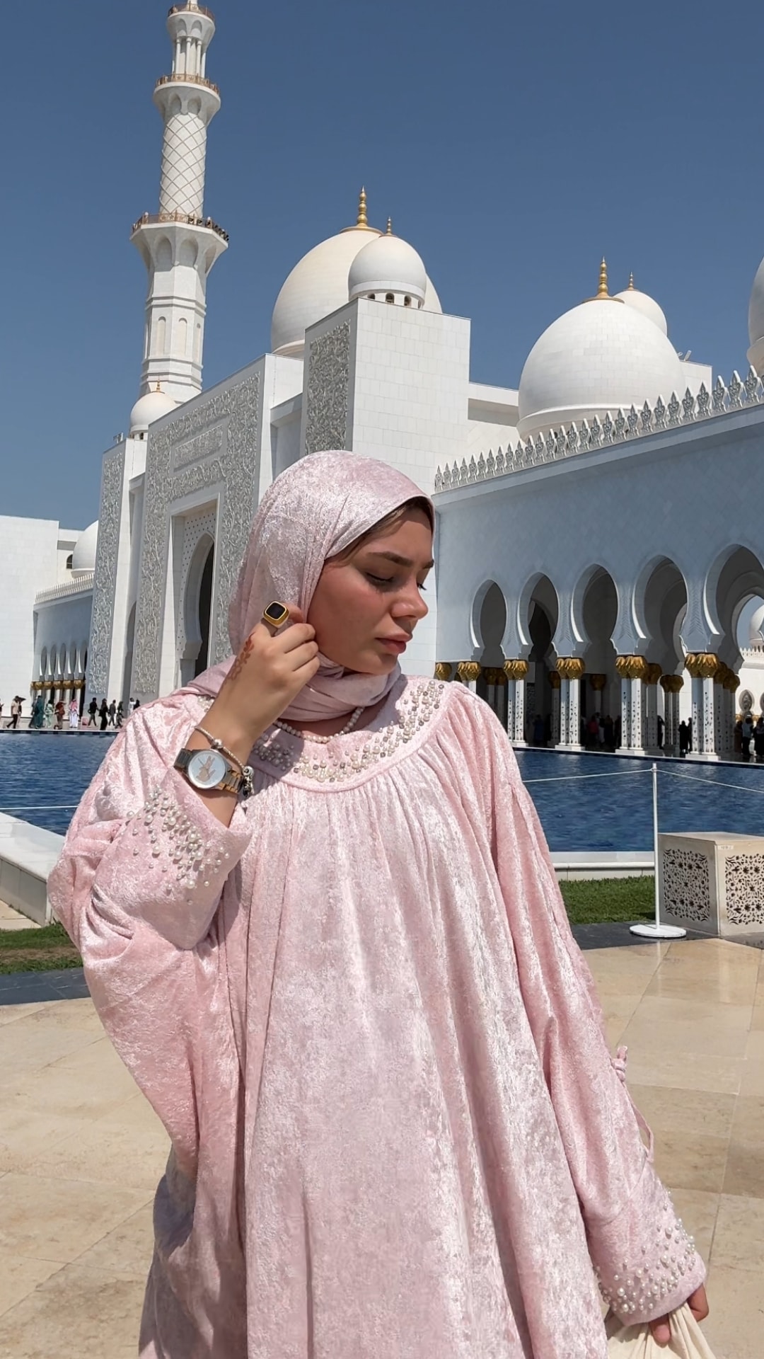 Mihrimah İnci Taşlı Namaz Elbisesi - Robalı - Pudra Pembesi