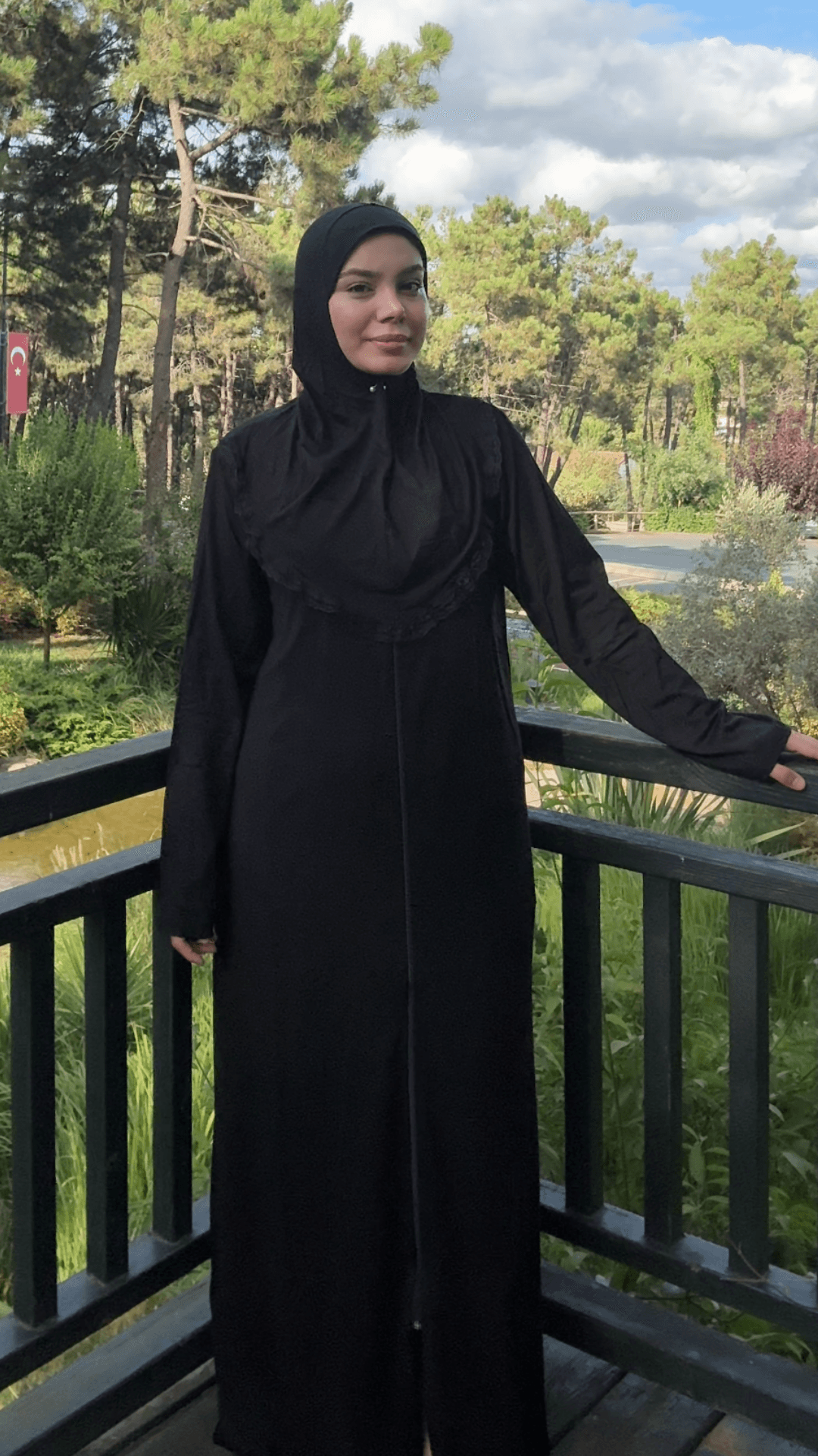 Refah Fermuarlı Hazır Şallı Pamuklu Penye Namaz Elbisesi  - Siyah