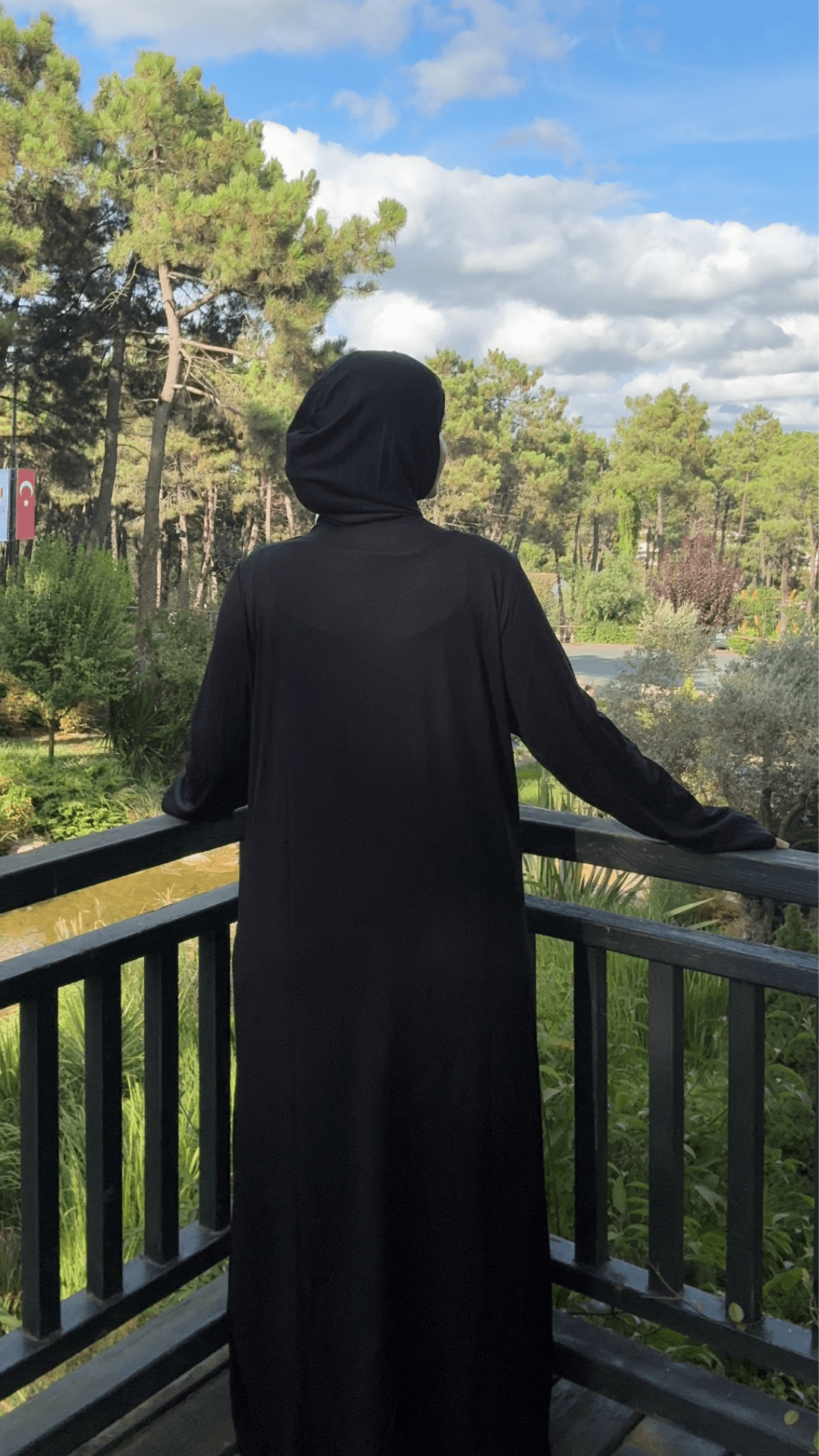 Yandan Bağlamalı Pratik Şallı Penye Namaz Elbisesi - Siyah