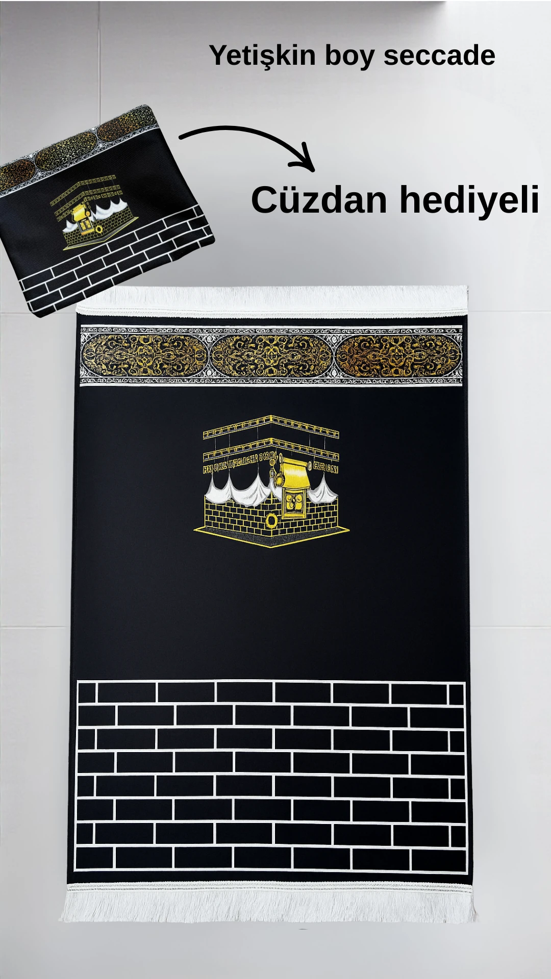 Kabe Kapısı Yetişkin Boy Seccade Cüzdan Hediyeli - Kabe