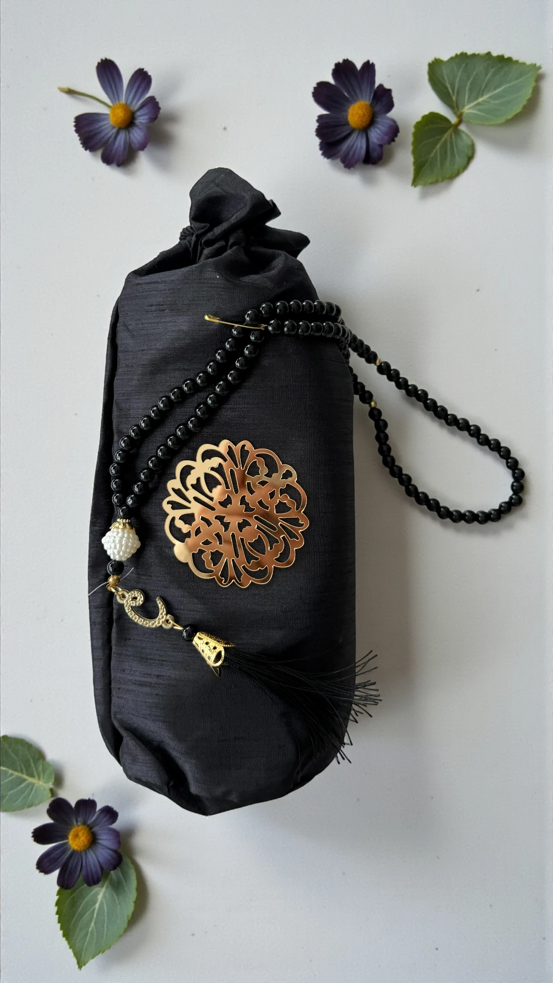 Kese Seccade Tespih Seti  - Siyah