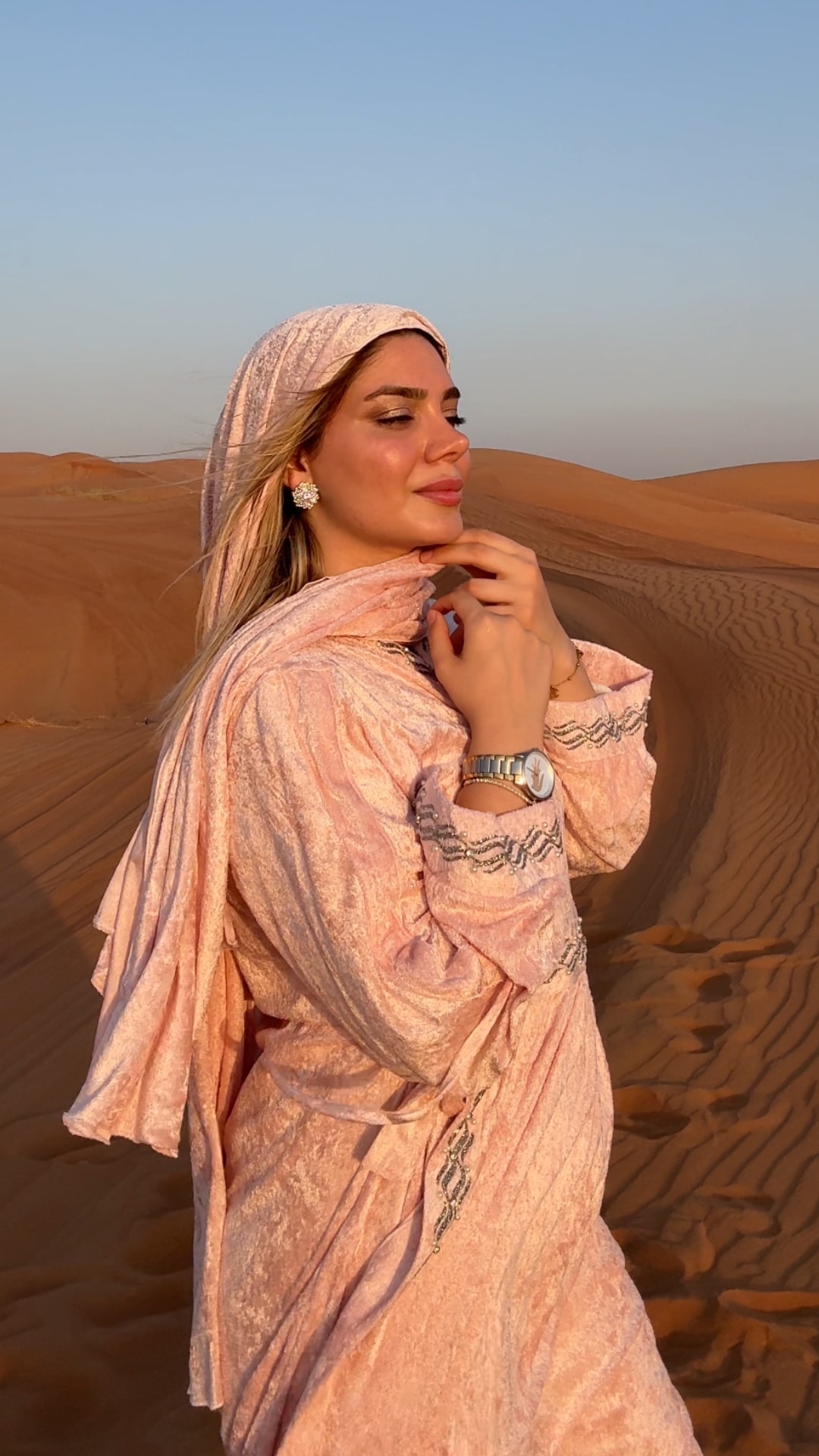 Mihrimah İnci Taşlı Namaz Elbisesi - Yandan Bağlamalı - Pudra Pembesi