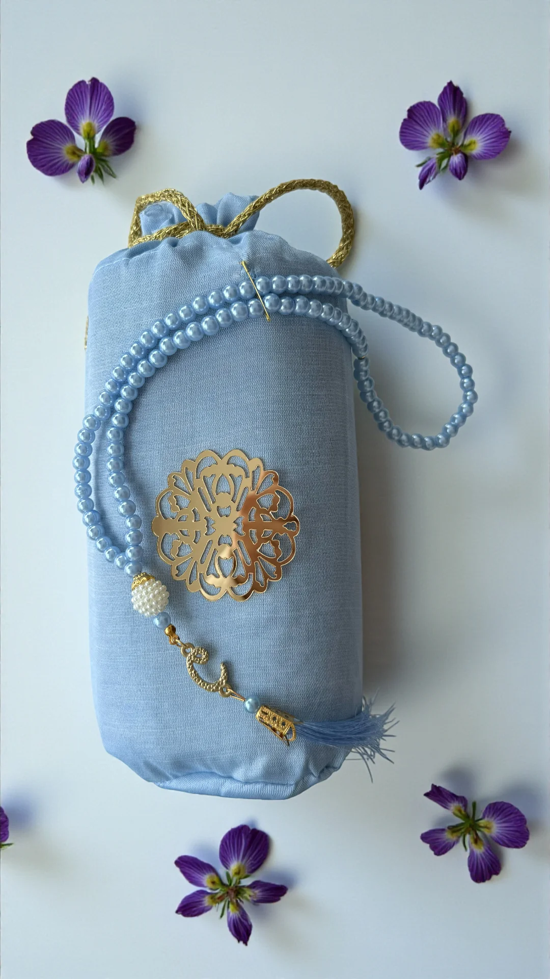 Kese Seccade Tespih Seti  - Mavi