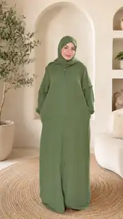 Sahra Fermuarlı Uzun Şallı Pamuk Aerobin Namaz Elbisesi