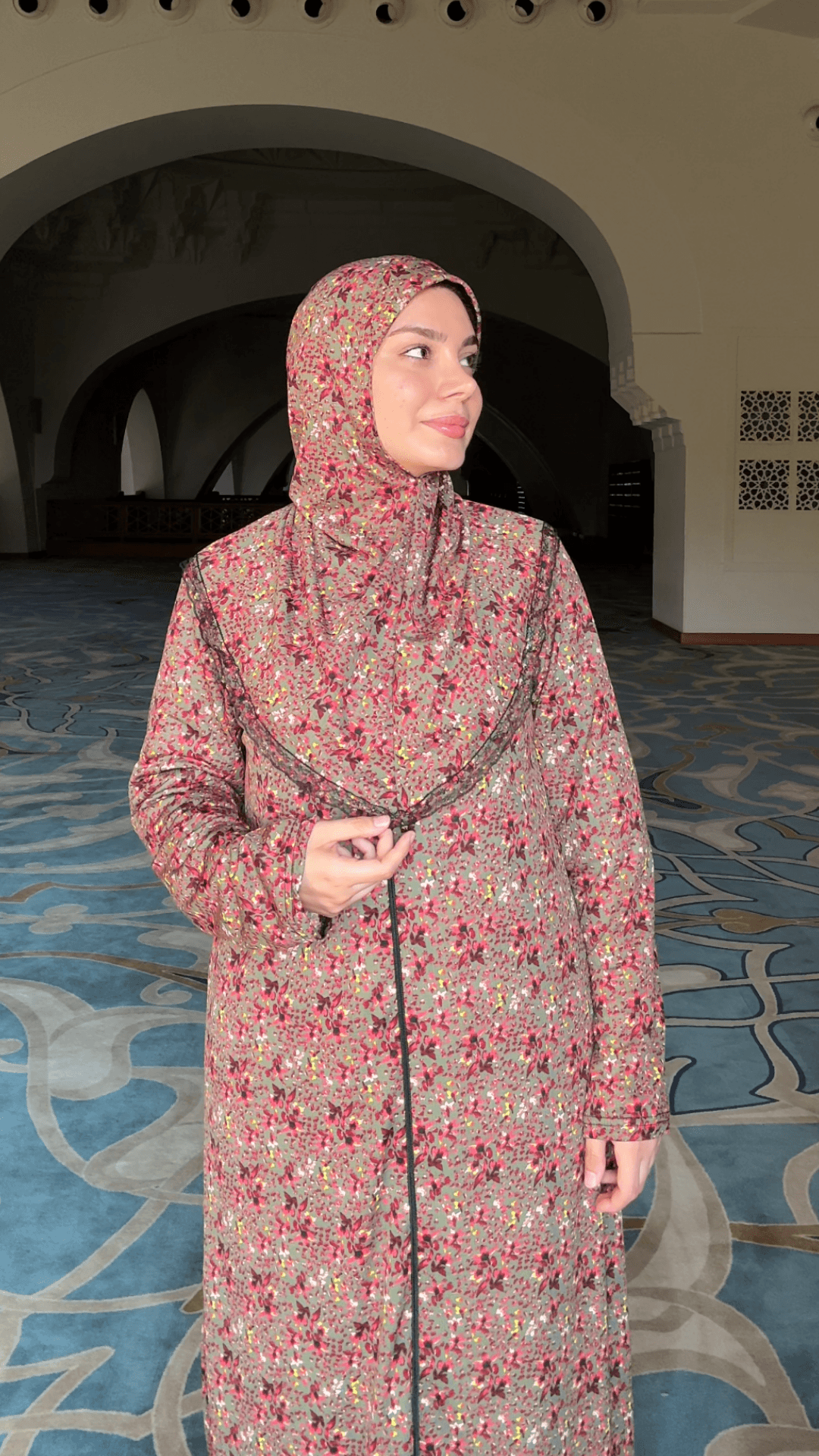 Hira Fermuarlı Hazır Şallı Helen Kumaş Namaz Elbisesi