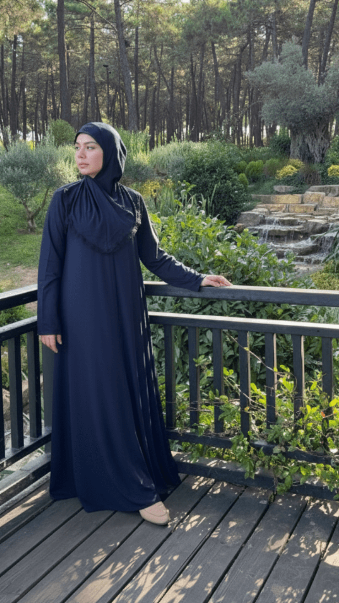 Yandan Bağlamalı Pratik Şallı Penye Namaz Elbisesi - Lacivert