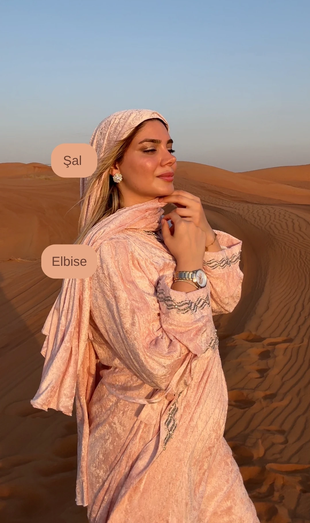 Mihrimah İnci Taşlı Yandan Bağlamalı 8 Parça Namaz Elbisesi Seti