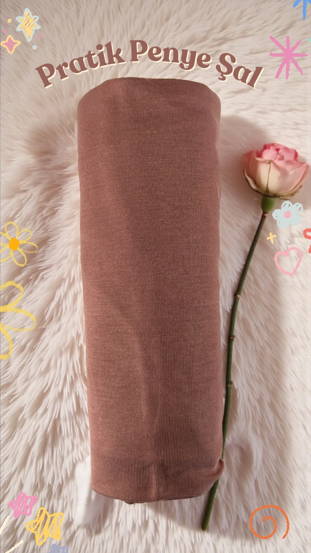 Hazır Pratik Penye  Şal  - Açık Gül Kurusu