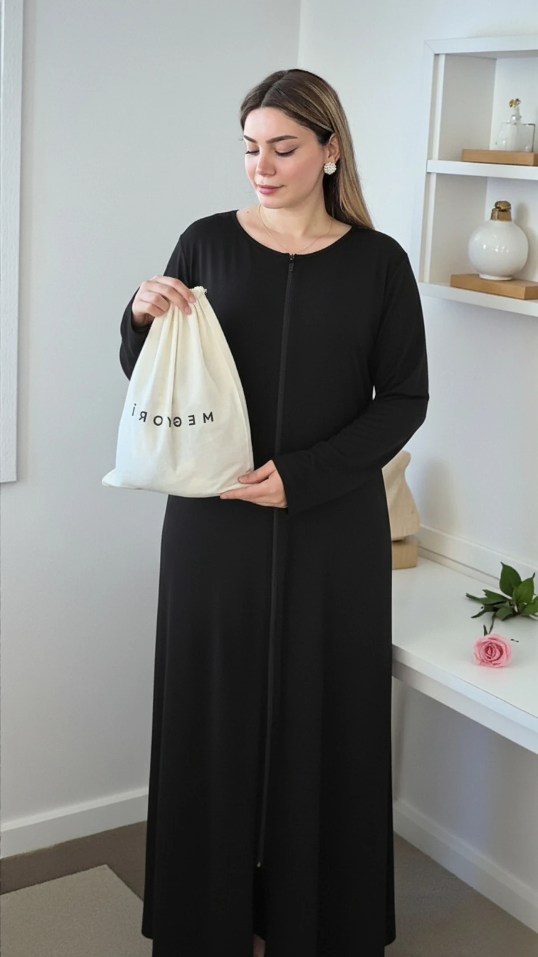 Refah Fermuarlı Pamuklu Penye Namaz Elbisesi - ŞALSIZ - Siyah