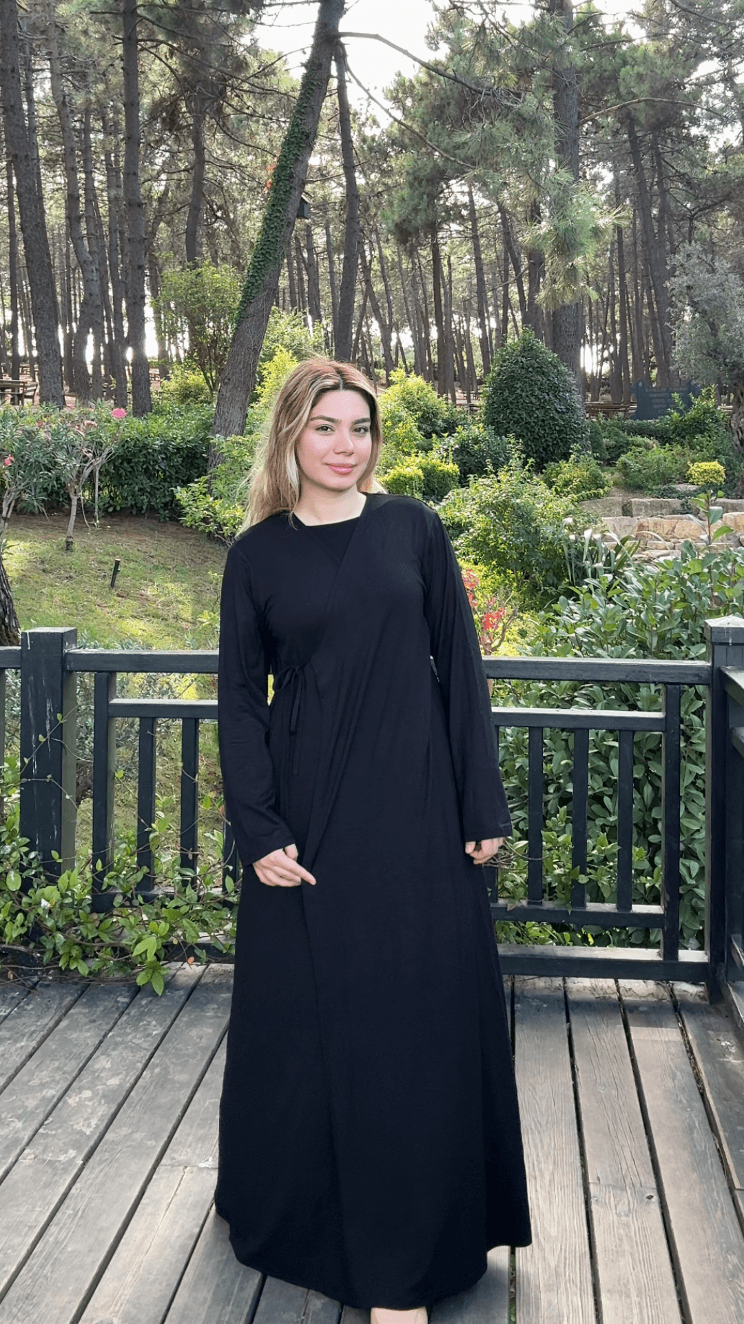Yandan Bağlamalı Penye Namaz Elbisesi  - Siyah