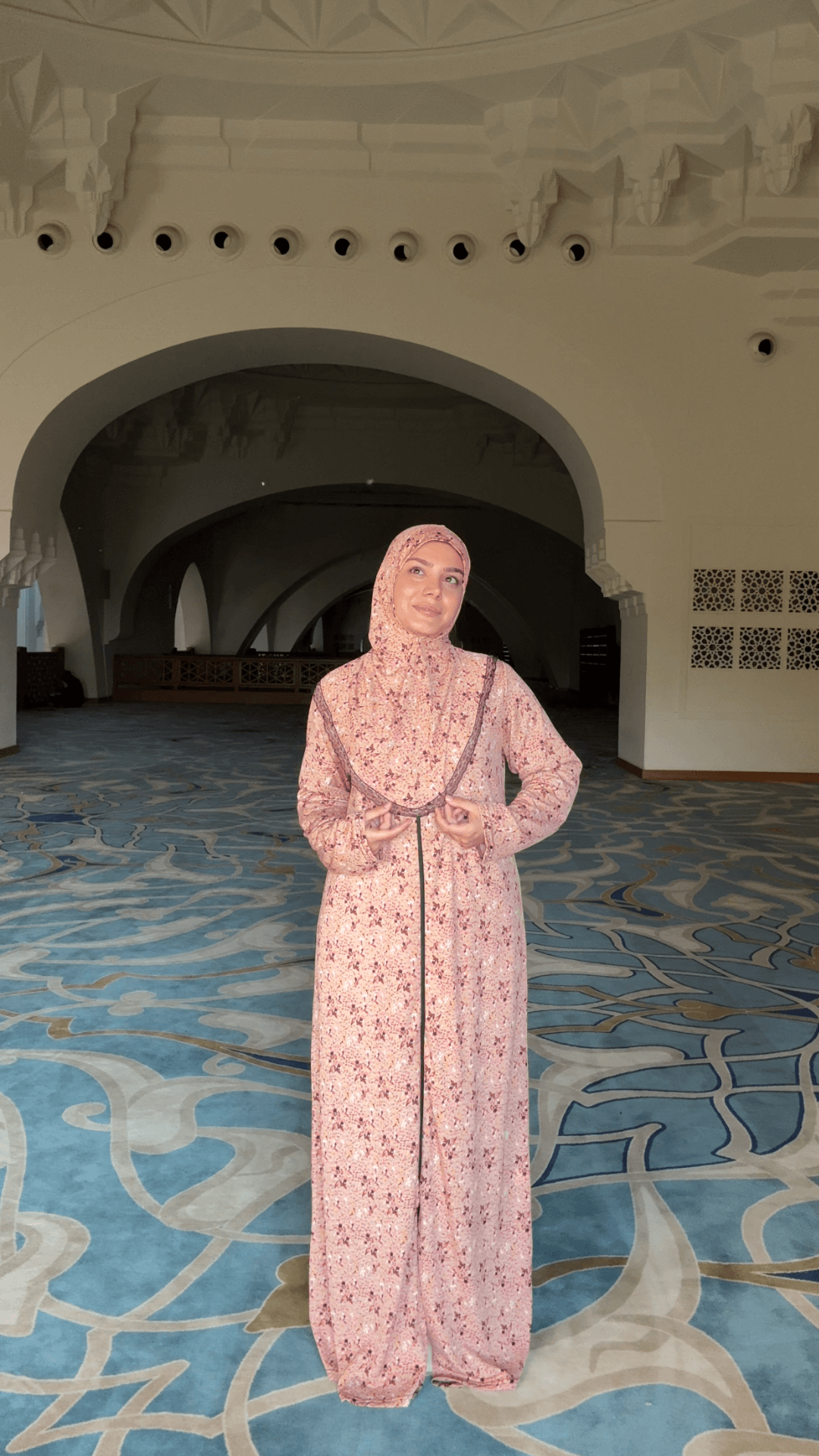 Hira Fermuarlı Hazır Şallı Helen Kumaş Namaz Elbisesi - Zambak