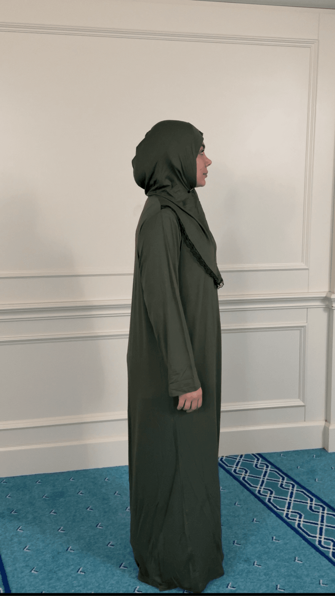 Refah Fermuarlı Hazır Şallı Pamuklu Penye Namaz Elbisesi  - Haki