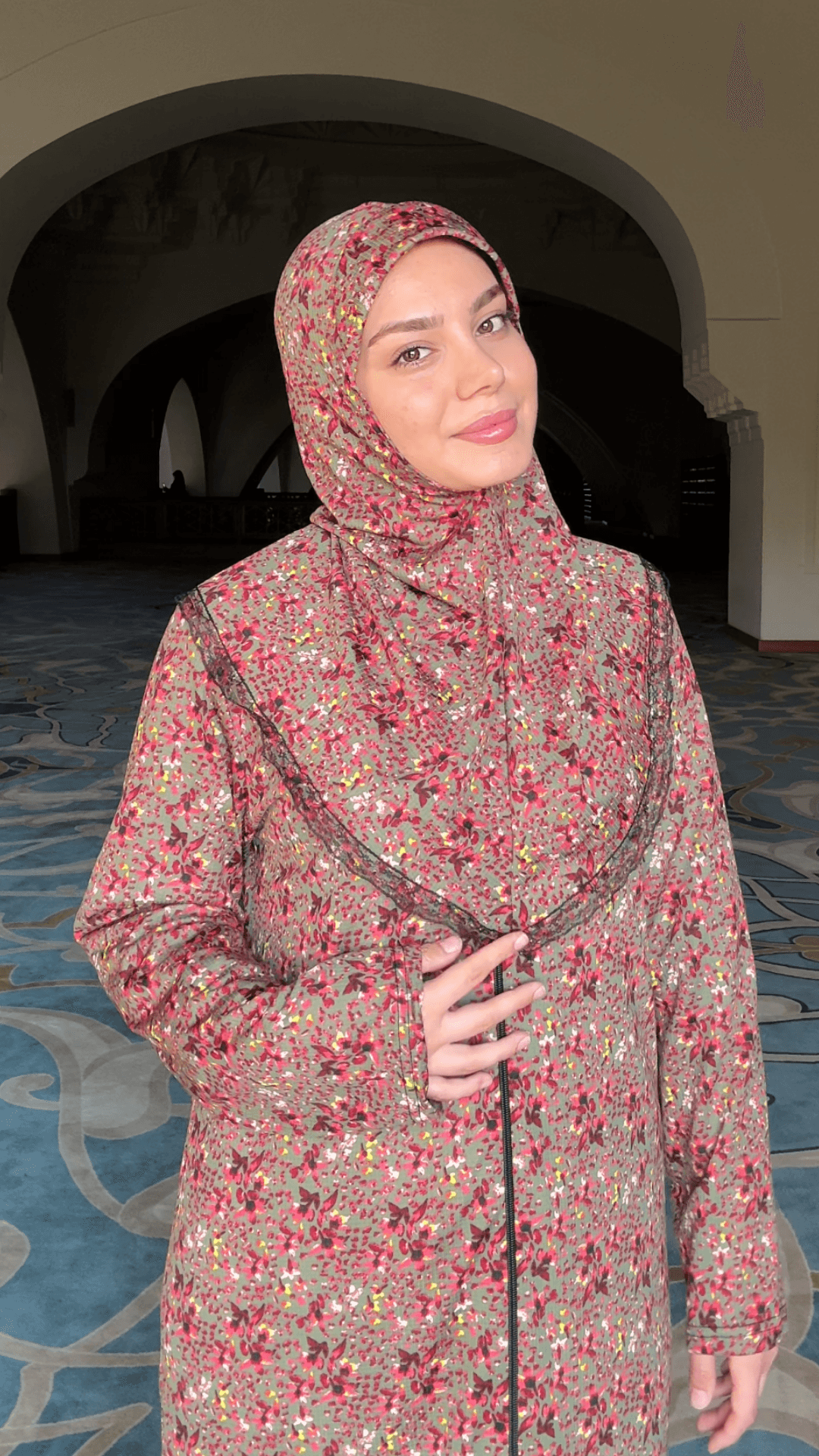 Hira Fermuarlı Hazır Şallı Helen Kumaş Namaz Elbisesi