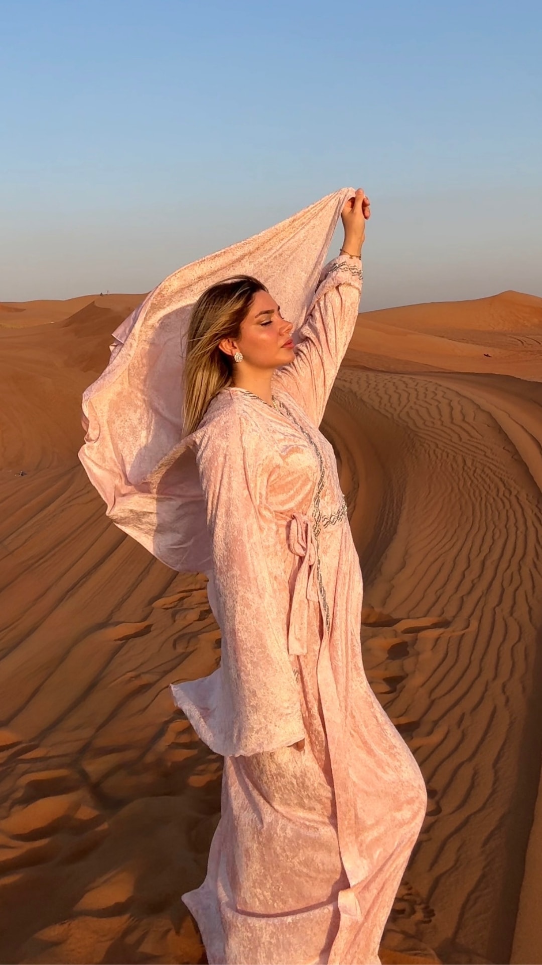 Mihrimah İnci Taşlı Namaz Elbisesi - Yandan Bağlamalı - Pudra Pembesi