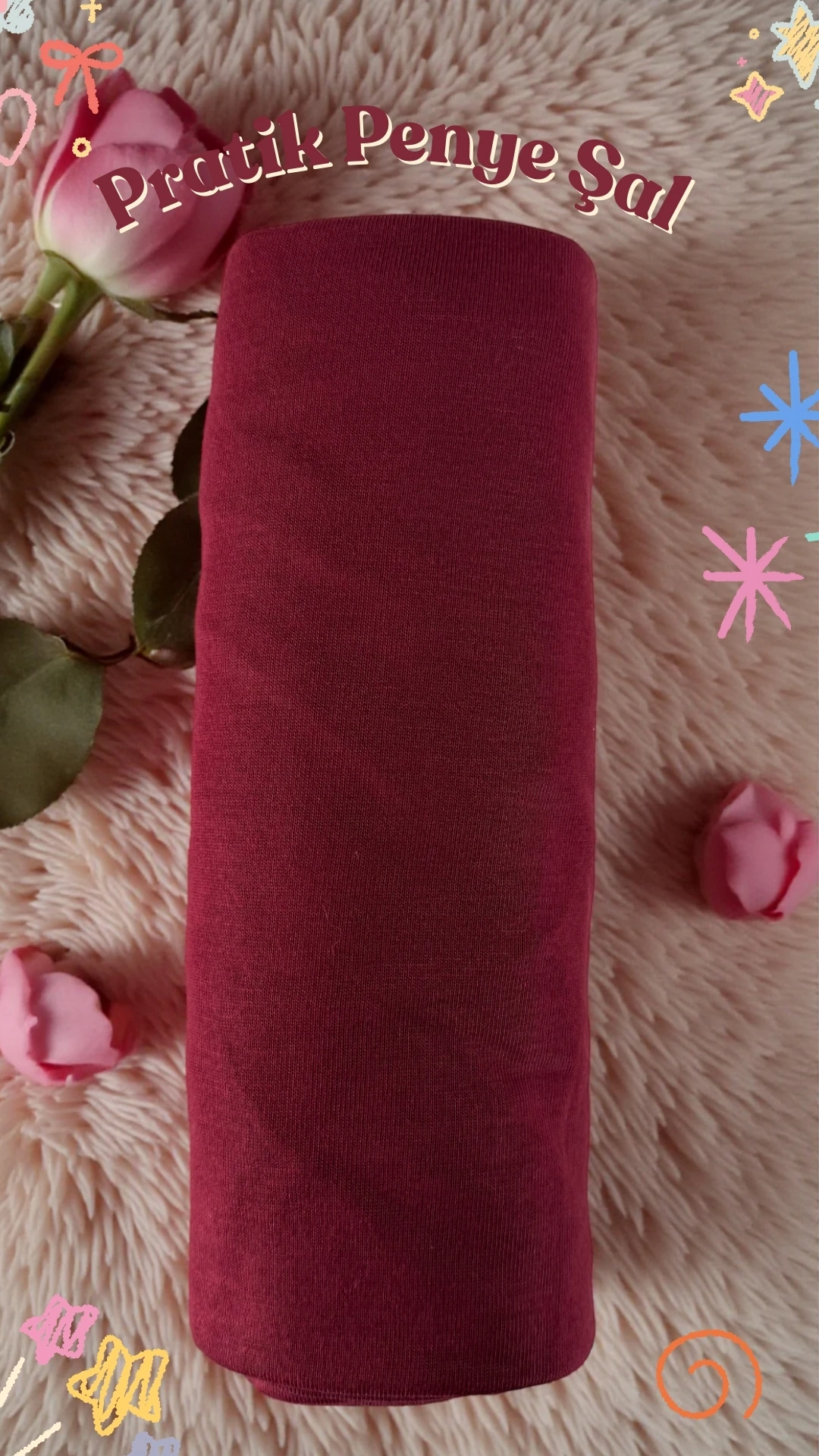 Hazır Pratik Penye  Şal  - Bordo
