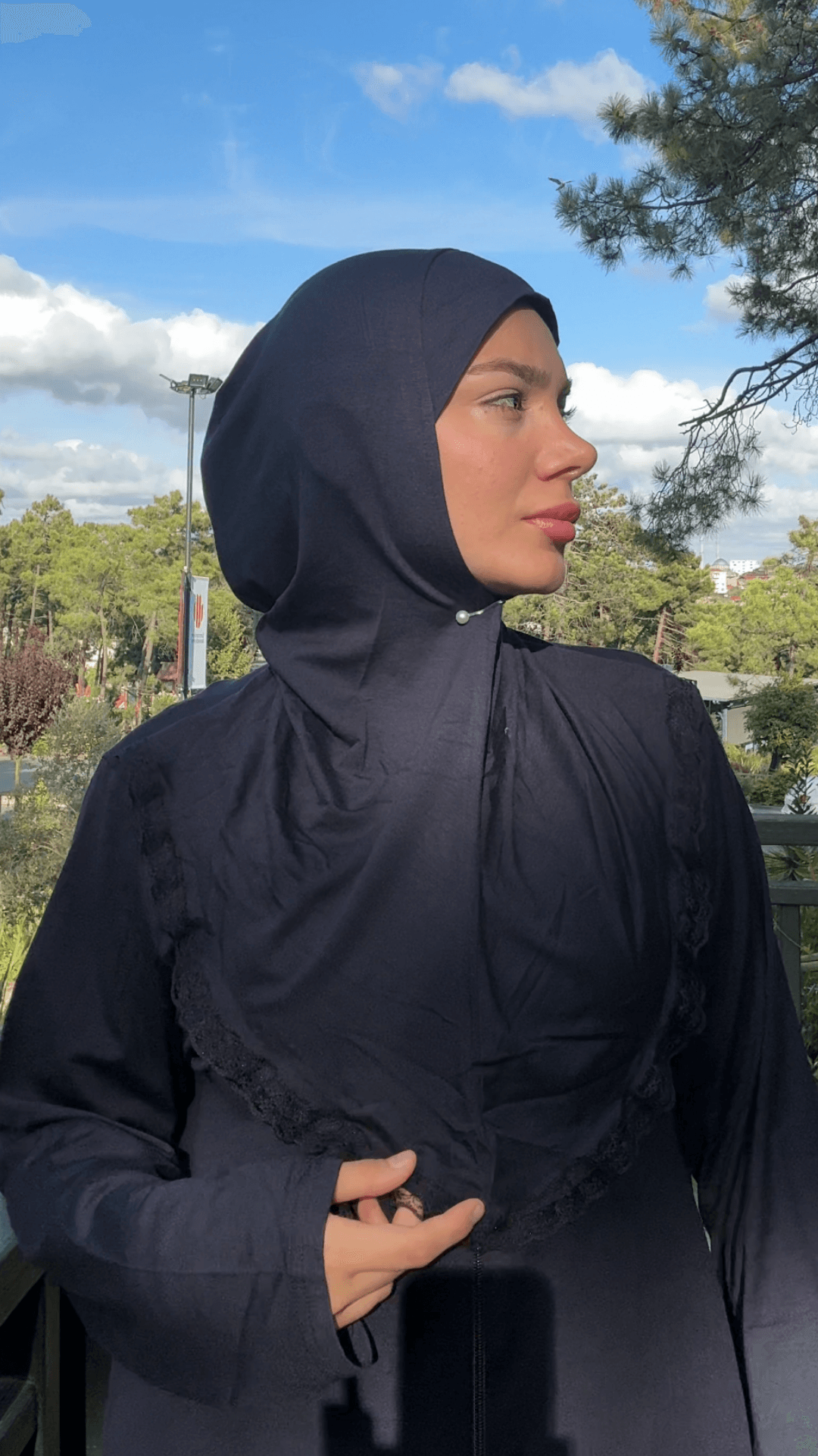 Refah Fermuarlı Hazır Şallı Pamuklu Penye Namaz Elbisesi  - Lacivert