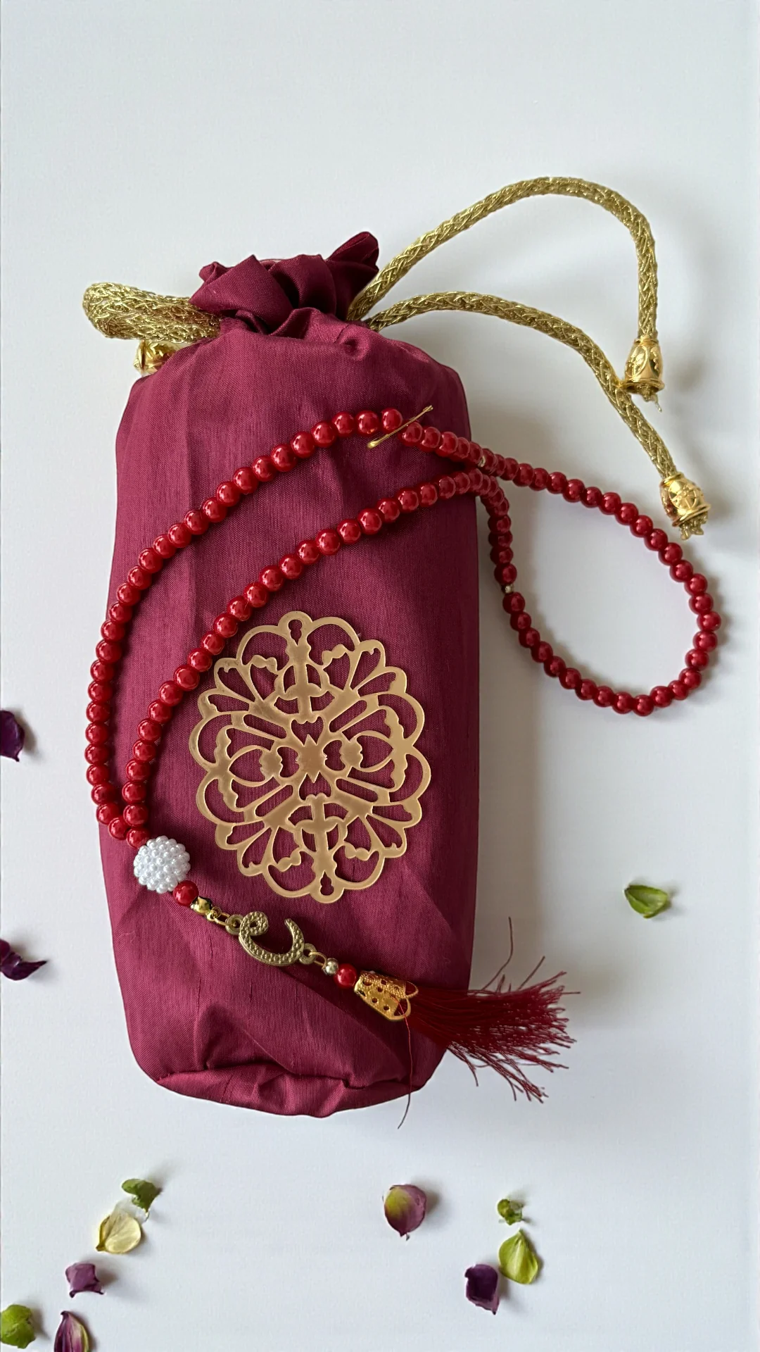 Kese Seccade Tespih Seti  - Bordo