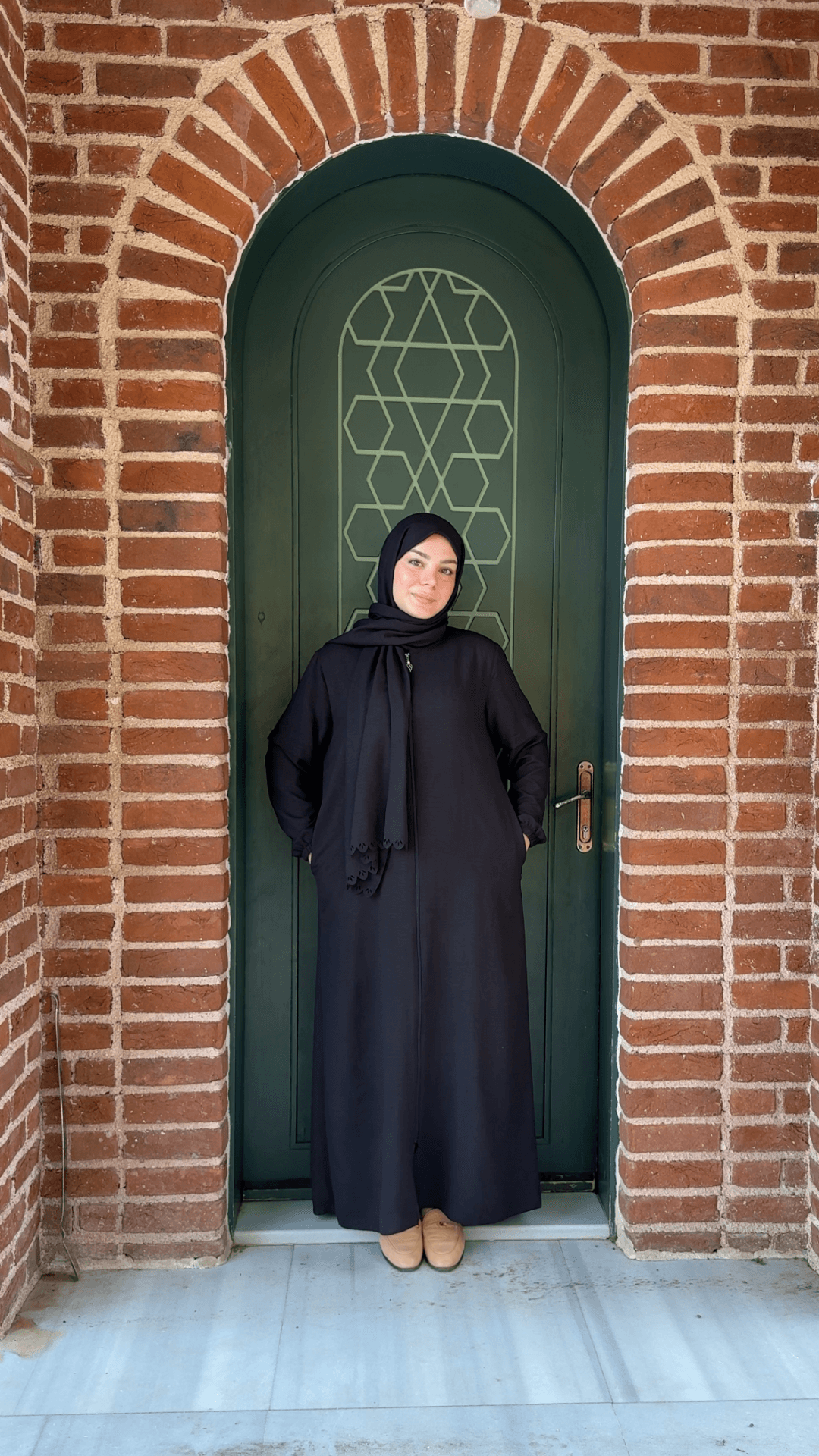 Sahra Fermuarlı Uzun Şallı Pamuk Aerobin Namaz Elbisesi - Siyah