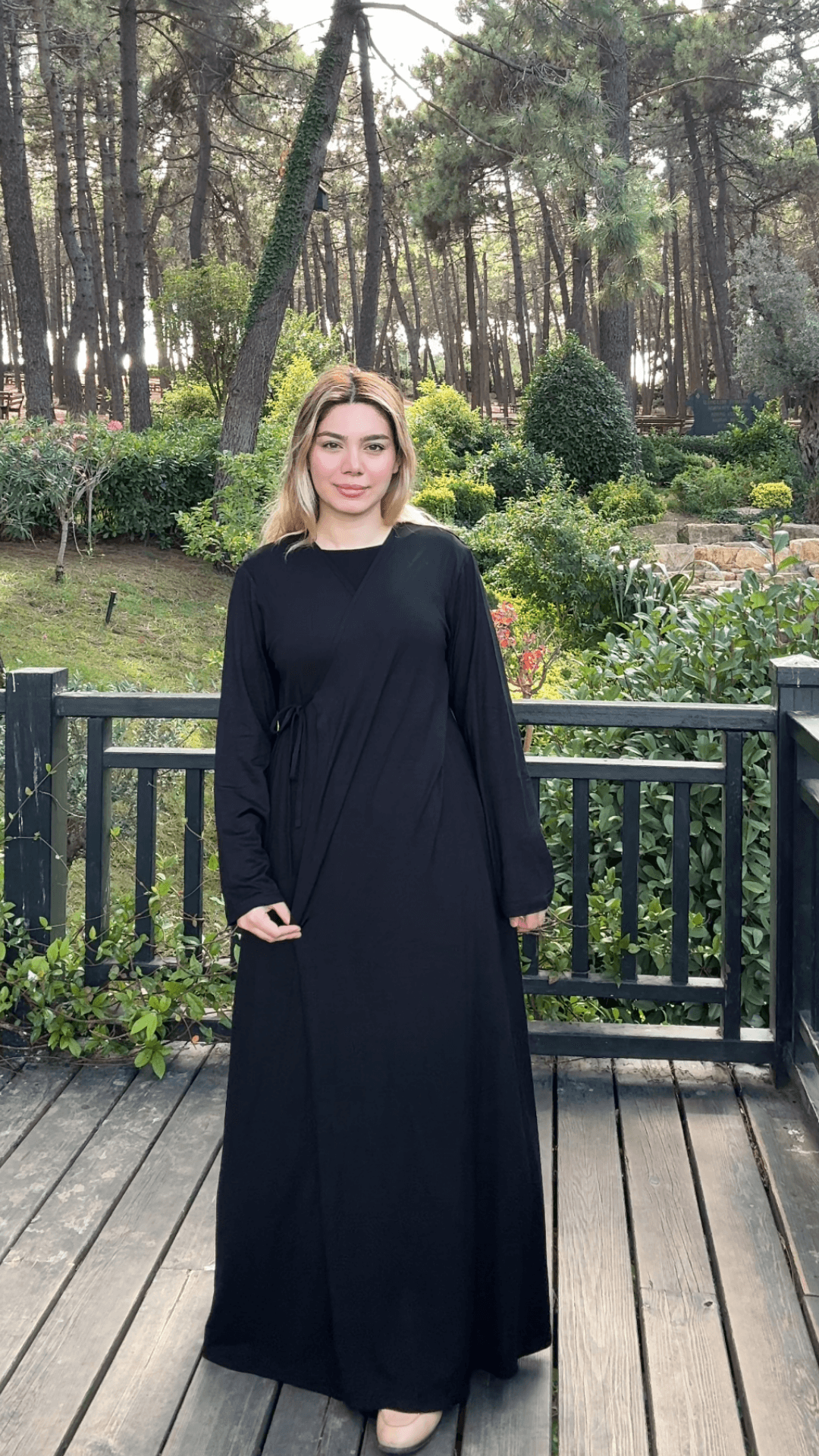 Yandan Bağlamalı Penye Namaz Elbisesi  - Siyah