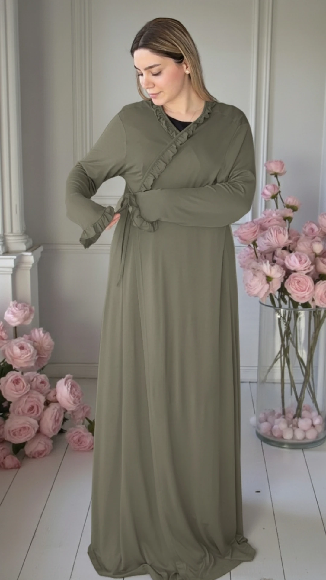 Pamuk Prenses Penye Namaz Elbisesi - Haki