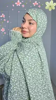 Gülbahar Fermuarlı Hazır Şallı %100 Pamuk Namaz Elbisesi - Çağla
