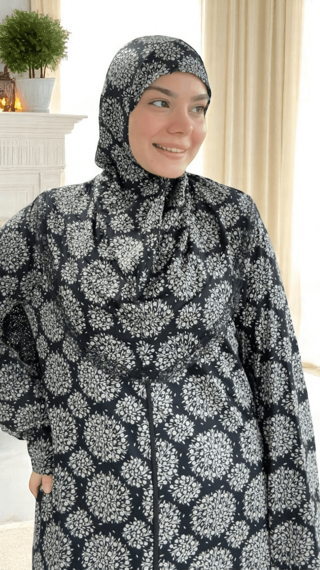 Refah Fermuarlı Hazır Şallı Pamuklu Penye Namaz Elbisesi  - Madalyon Desen