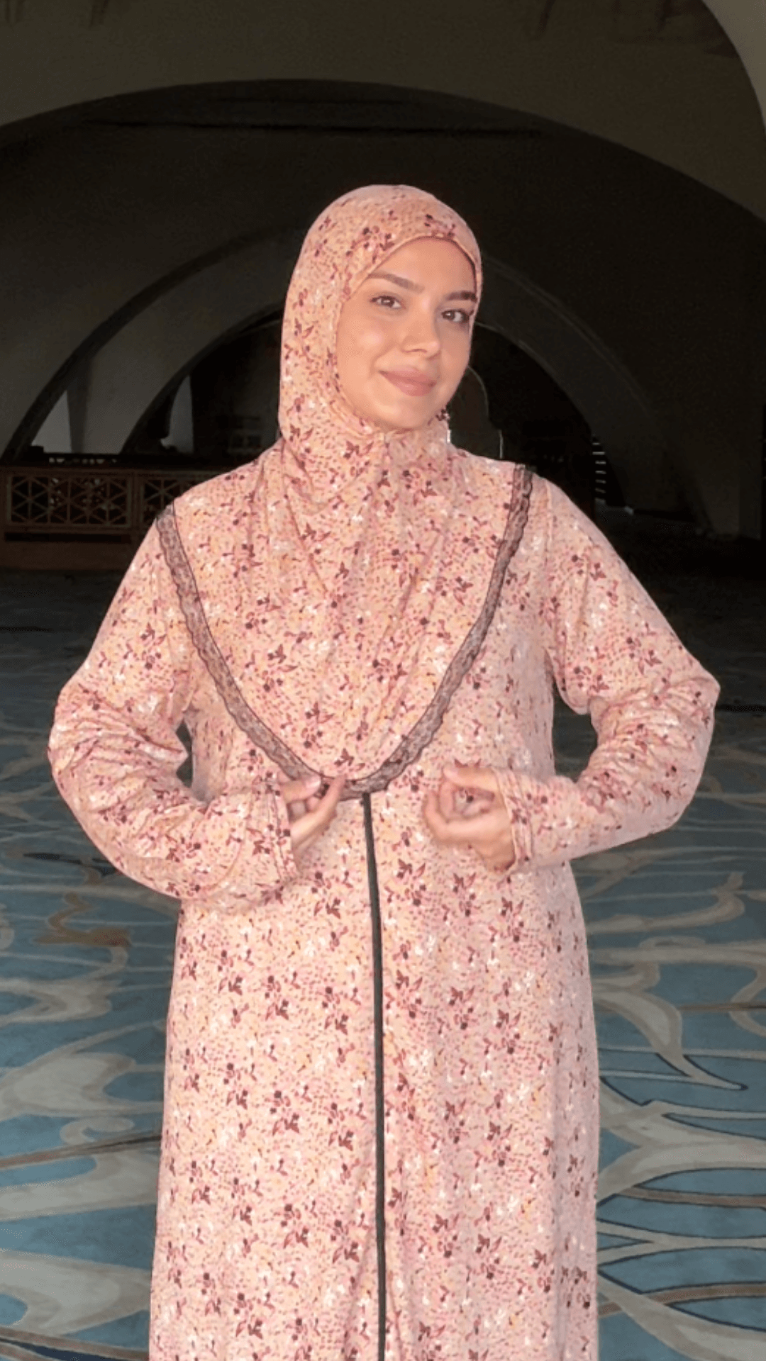 Hira Fermuarlı Hazır Şallı Helen Kumaş Namaz Elbisesi - Zambak