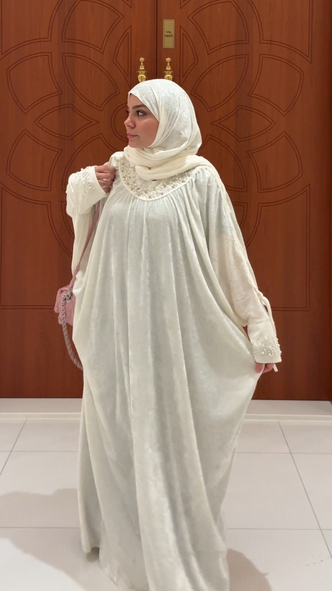 Mihrimah İnci Taşlı Namaz Elbisesi - Robalı - Beyaz