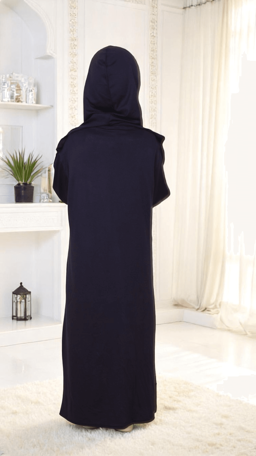 Refah Fermuarlı Hazır Şallı Pamuklu Penye Çocuk Namaz Elbisesi - Lacivert