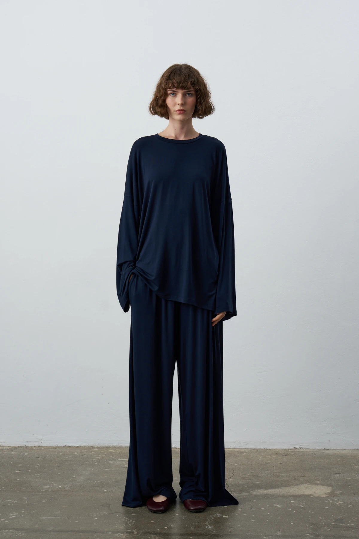 LORA UZUN KOLLU UZUN FORM BLUZ - Lacivert