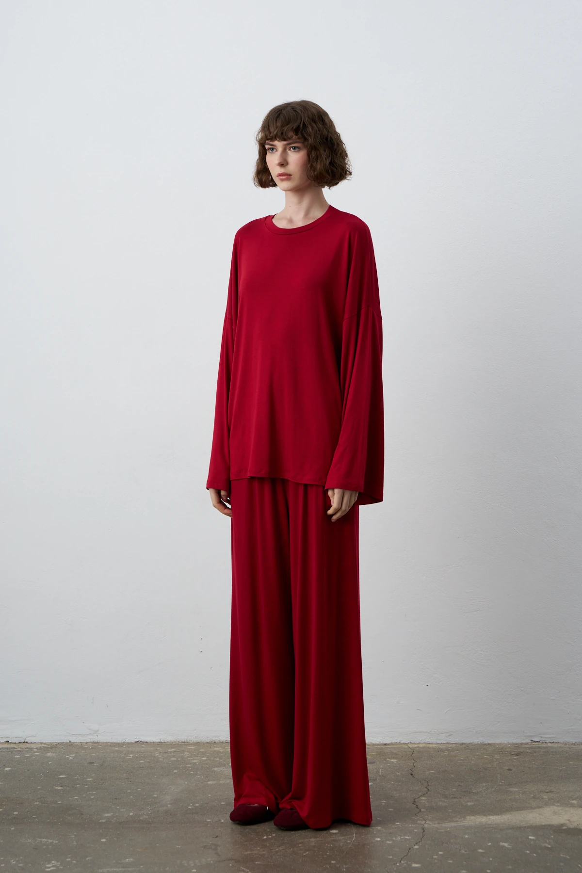 LORA UZUN KOLLU UZUN FORM BLUZ - Koyu kırmızı