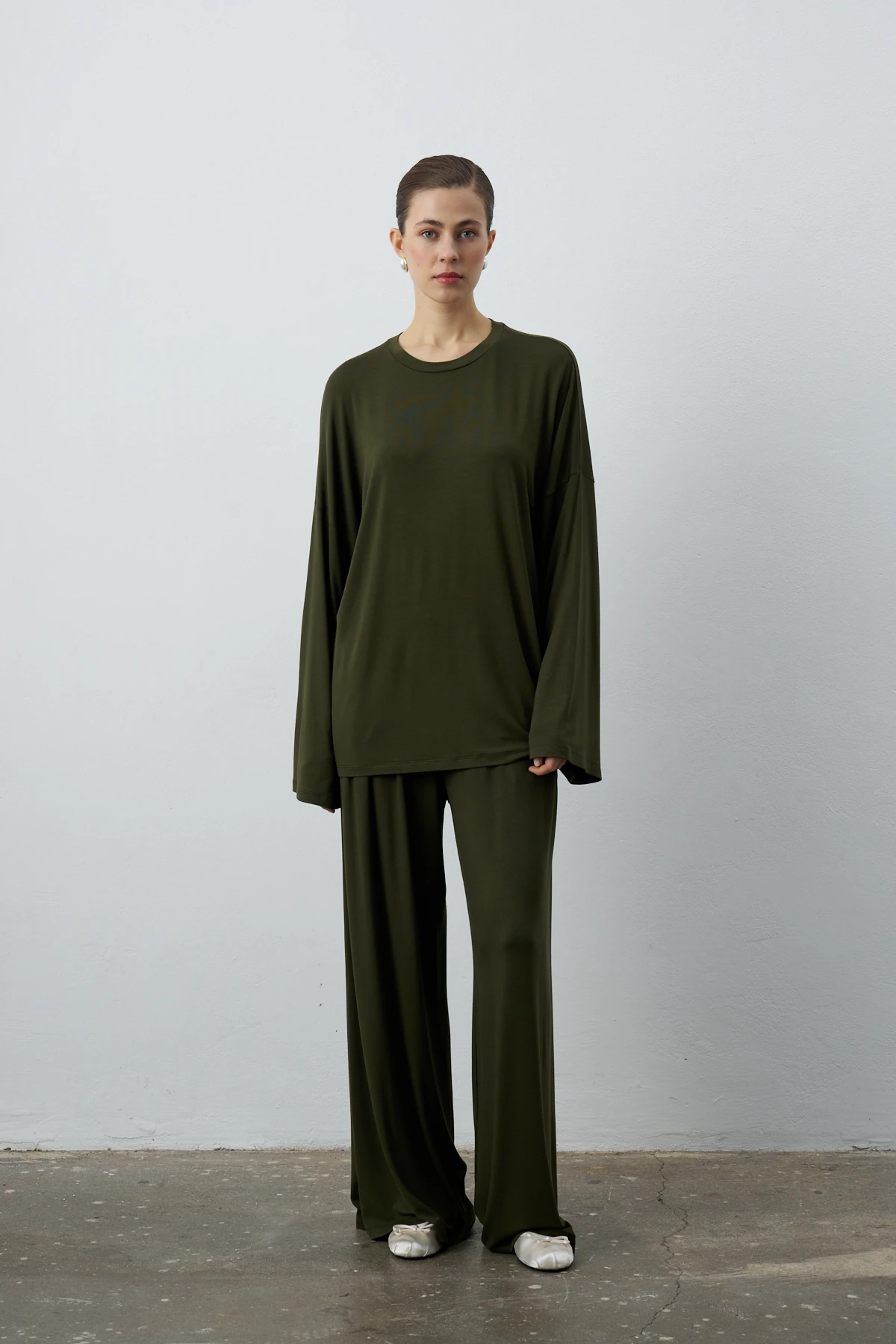 LORA UZUN KOLLU UZUN FORM BLUZ - Haki