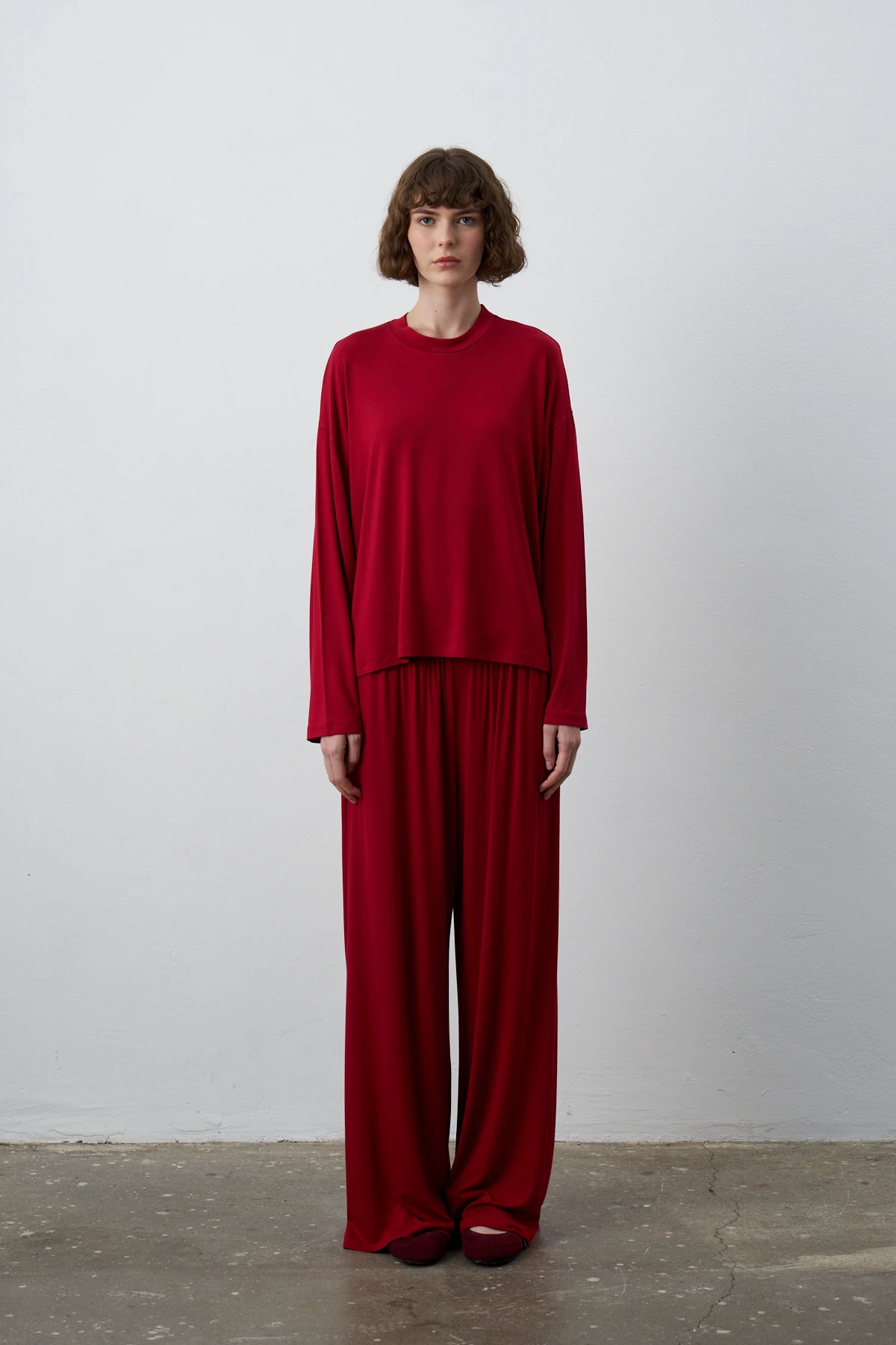 BELLA UZUN KOLLU KISA FORM BLUZ - Koyu kırmızı