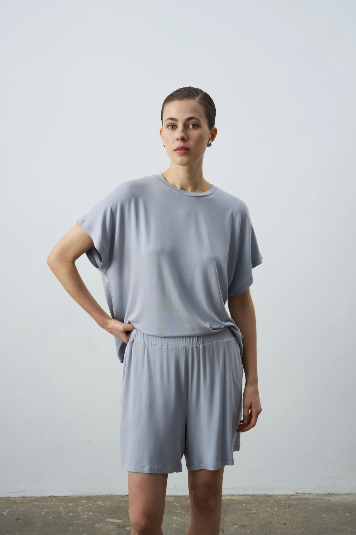 KATE KISA KOLLU BASİC TSHİRT - Gri