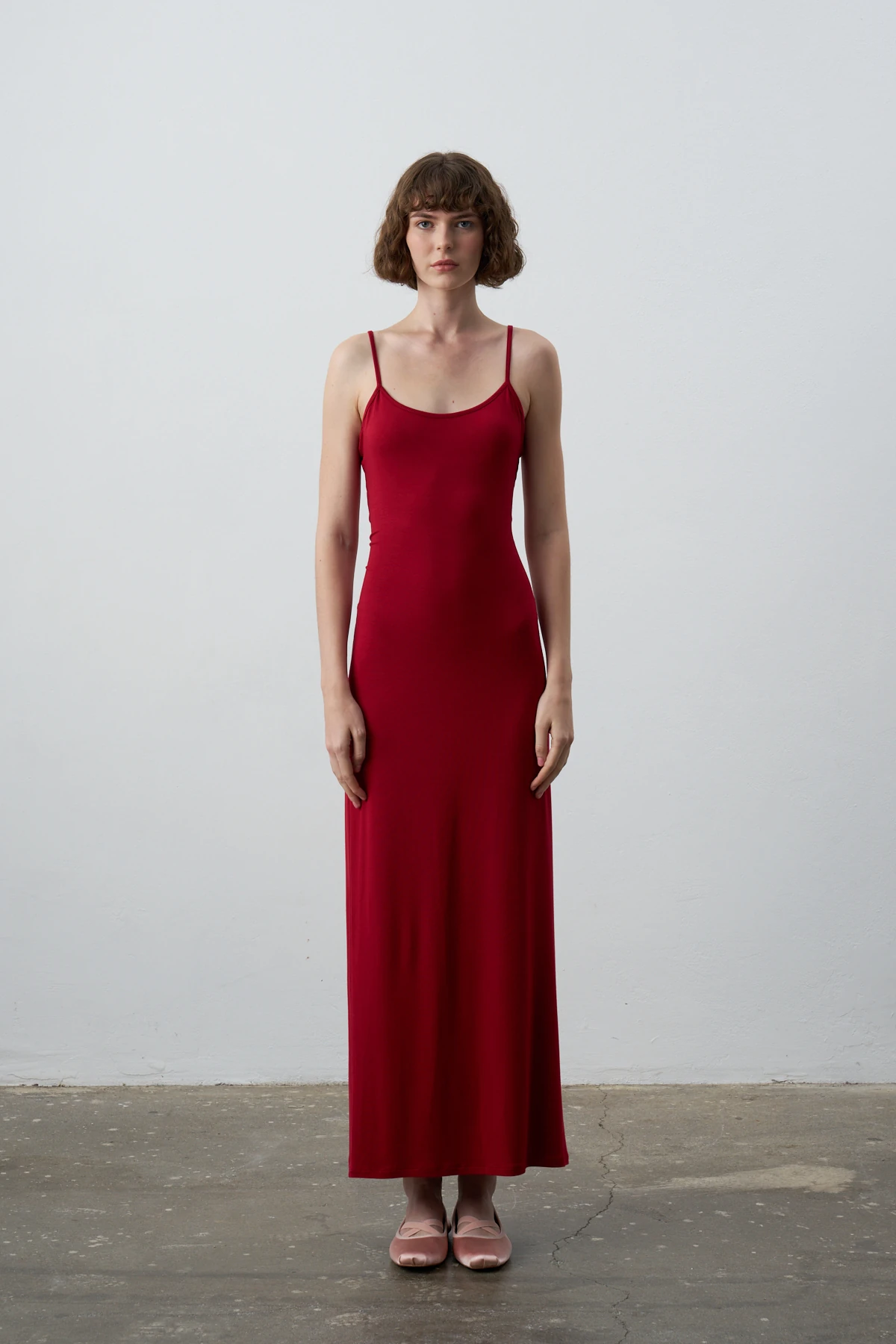 DURU BASİC MİDİ ELBİSE - Koyu kırmızı