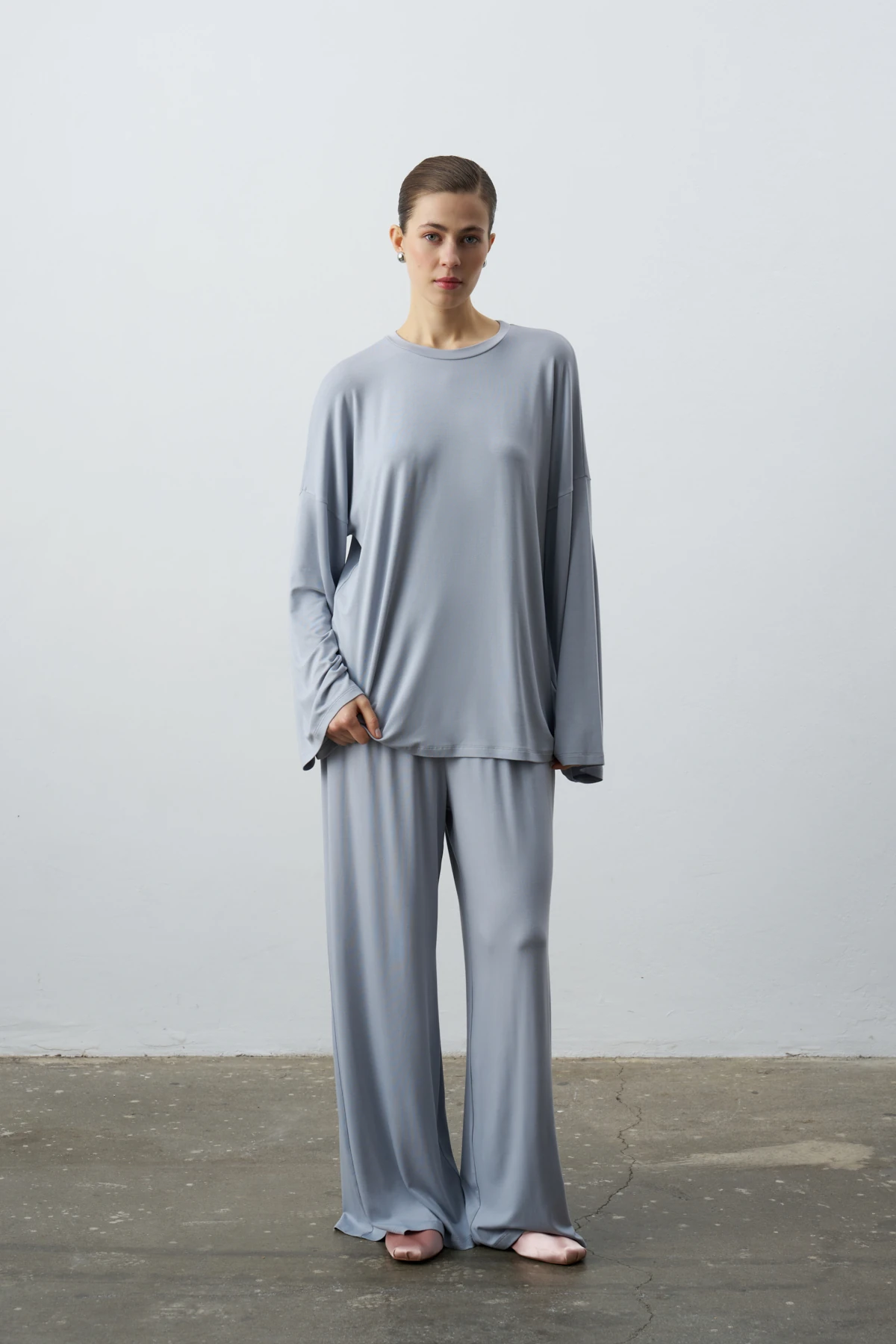 LORA UZUN KOLLU UZUN FORM BLUZ - Gri